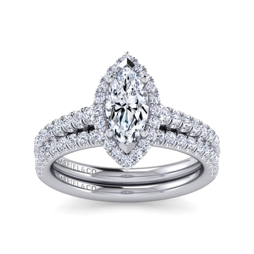 14K White Gold Marquise Halo Diamond Engagement Ring