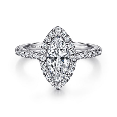 14K White Gold Marquise Halo Diamond Engagement Ring