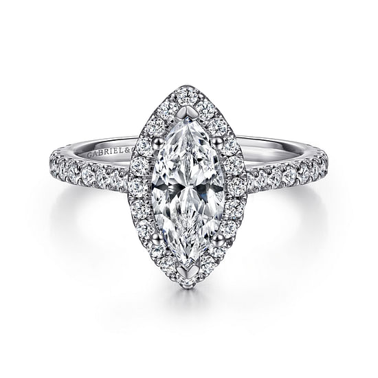 Gabriel - 14K White Gold Marquise Halo Diamond Engagement Ring