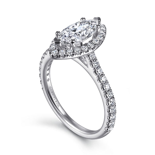 14K White Gold Marquise Halo Diamond Engagement Ring