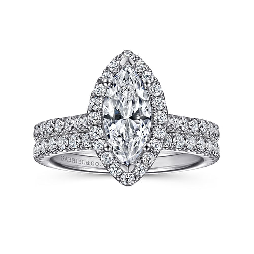 14K White Gold Marquise Halo Diamond Engagement Ring