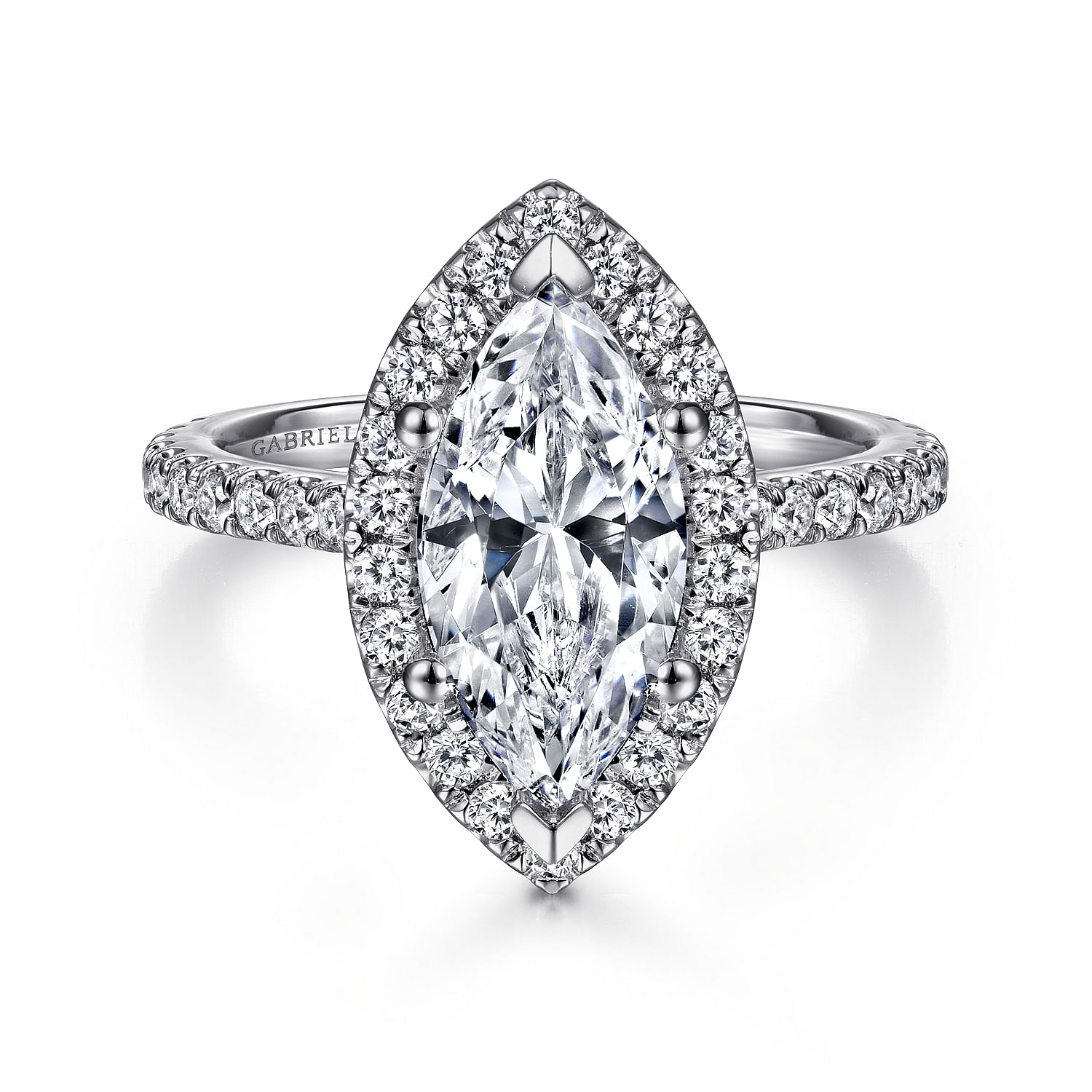 Gabriel - 14K White Gold Marquise Halo Diamond Engagement Ring