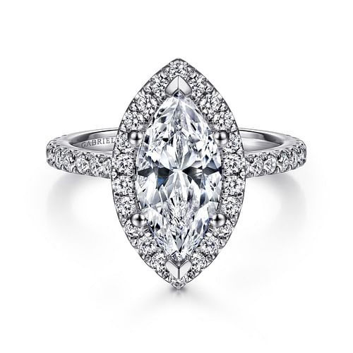 14K White Gold Marquise Halo Diamond Engagement Ring