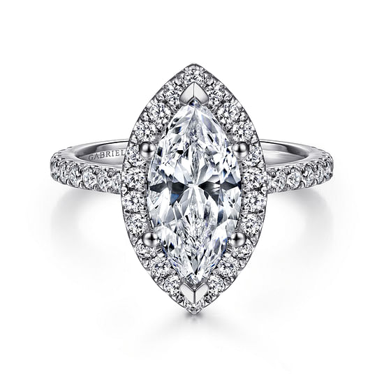 Gabriel - 14K White Gold Marquise Halo Diamond Engagement Ring