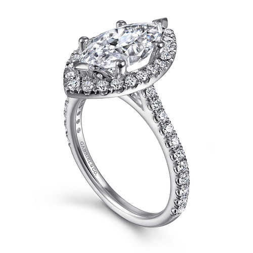 14K White Gold Marquise Halo Diamond Engagement Ring