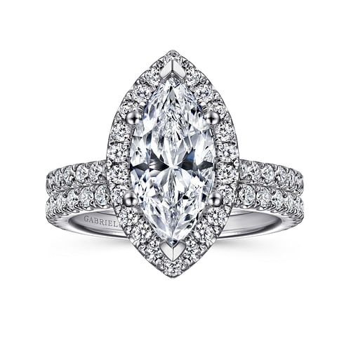 14K White Gold Marquise Halo Diamond Engagement Ring