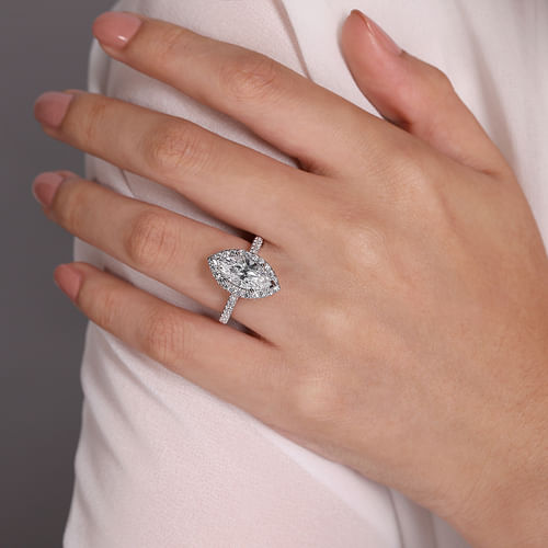 14K White Gold Marquise Halo Diamond Engagement Ring