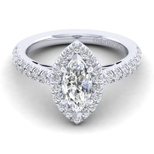 14K White Gold Marquise Halo Diamond Engagement Ring