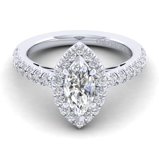 Gabriel - 14K White Gold Marquise Halo Diamond Engagement Ring