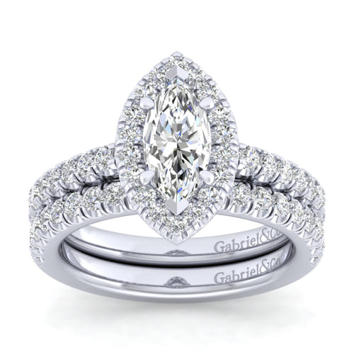 14K White Gold Marquise Halo Diamond Engagement Ring