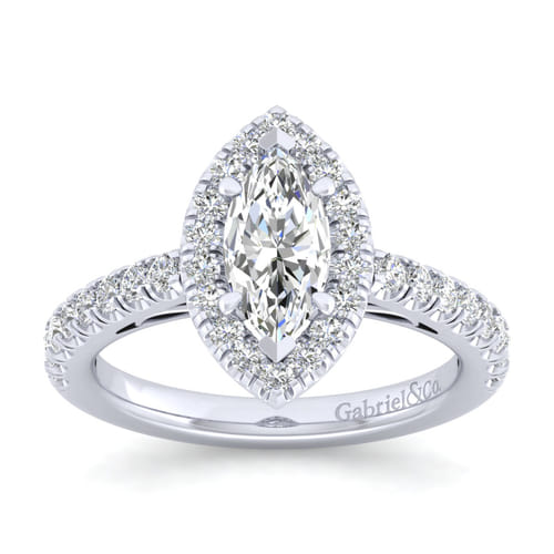 14K White Gold Marquise Halo Diamond Engagement Ring