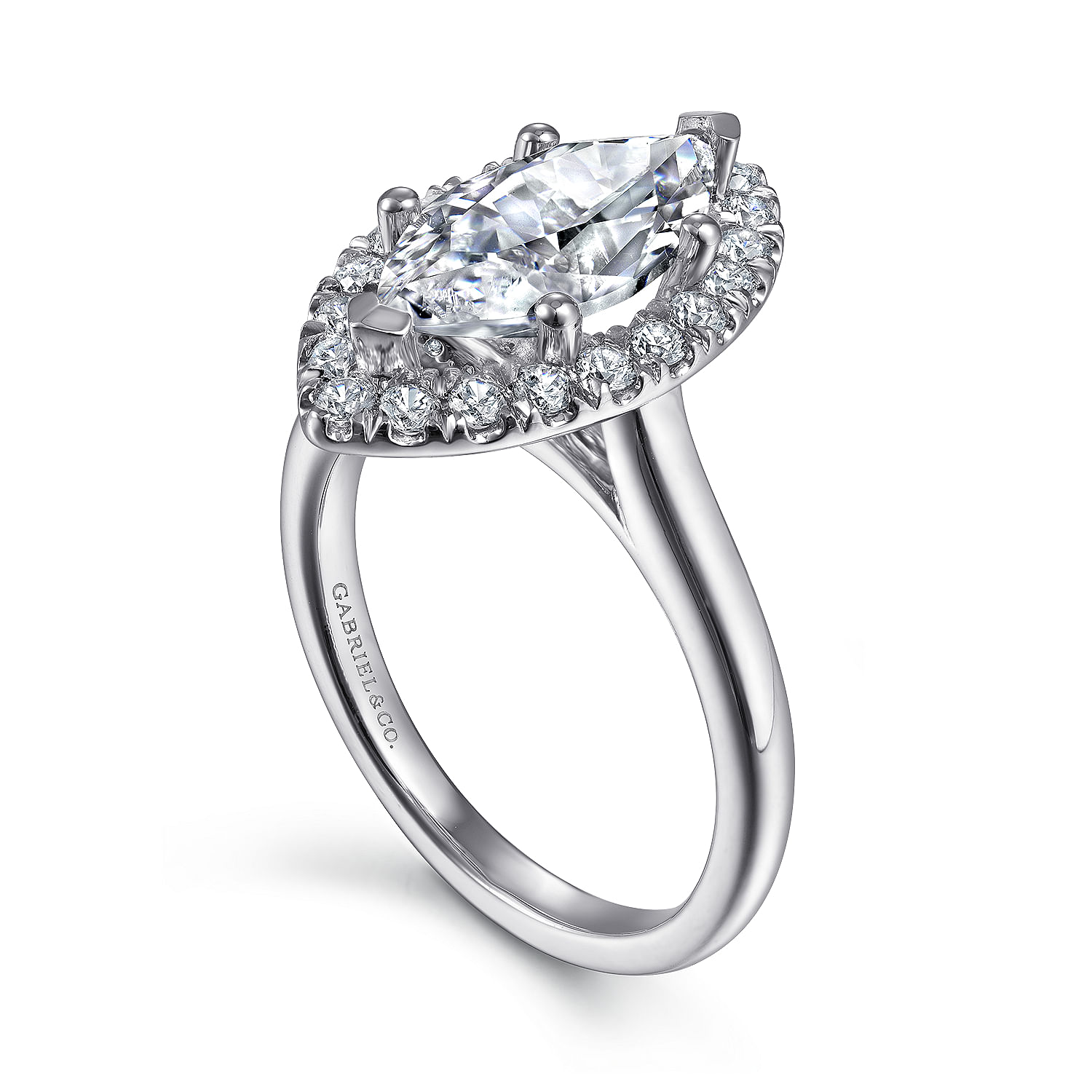 14K White Gold Marquise Halo Diamond Engagement Ring