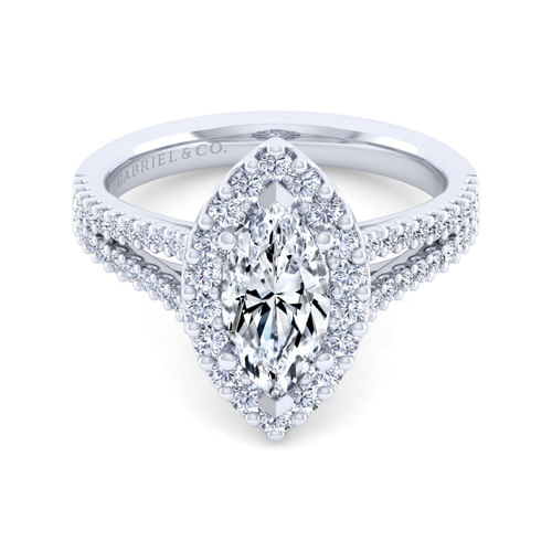 14K White Gold Marquise Halo Diamond Engagement Ring