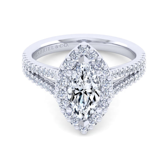 Gabriel - 14K White Gold Marquise Halo Diamond Engagement Ring