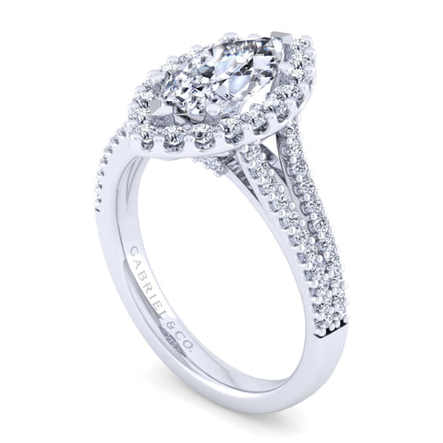 14K White Gold Marquise Halo Diamond Engagement Ring