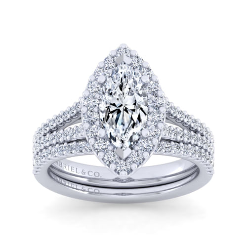 14K White Gold Marquise Halo Diamond Engagement Ring