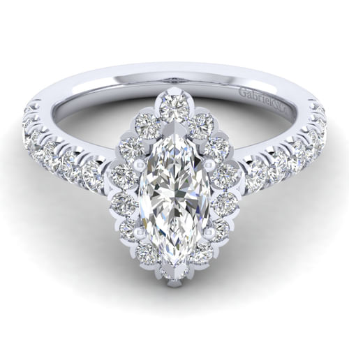 14K White Gold Marquise Halo Diamond Engagement Ring