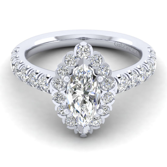 Gabriel - 14K White Gold Marquise Halo Diamond Engagement Ring