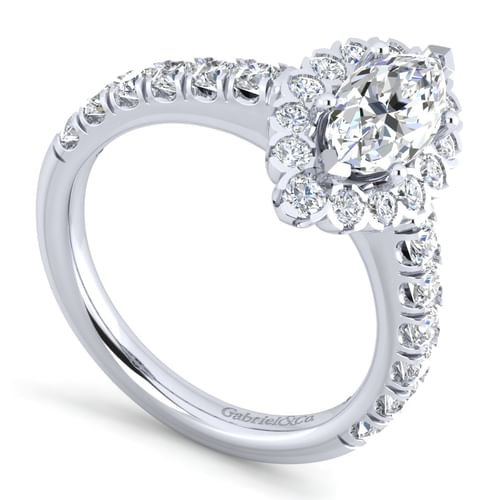14K White Gold Marquise Halo Diamond Engagement Ring