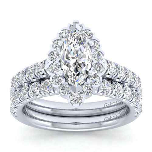 14K White Gold Marquise Halo Diamond Engagement Ring
