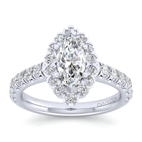 14K White Gold Marquise Halo Diamond Engagement Ring