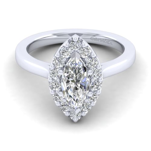 14K White Gold Marquise Halo Diamond Engagement Ring