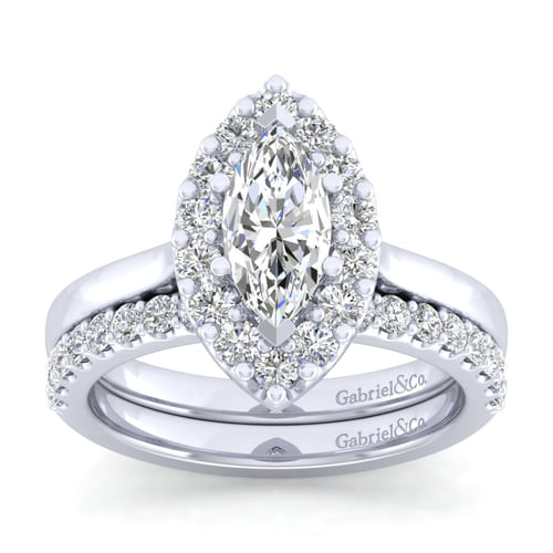 14K White Gold Marquise Halo Diamond Engagement Ring