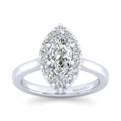 14K White Gold Marquise Halo Diamond Engagement Ring
