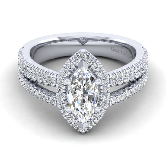 Gabriel - 14K White Gold Marquise Halo Diamond Engagement Ring