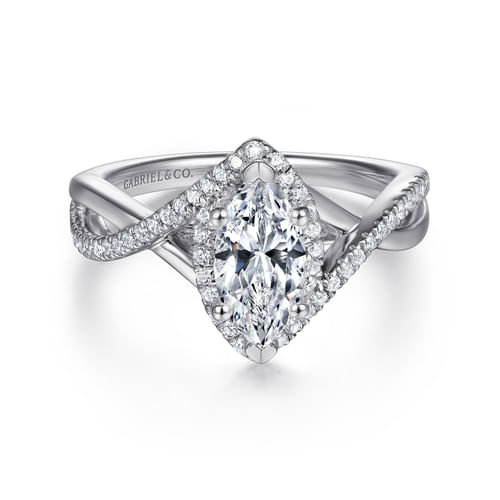 14K White Gold Marquise Halo Diamond Engagement Ring