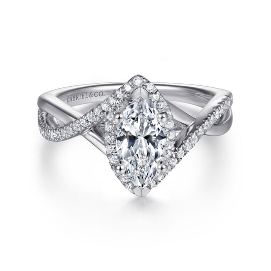 Gabriel - 14K White Gold Marquise Halo Diamond Engagement Ring