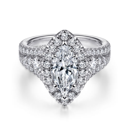 14K White Gold Marquise Halo Diamond Engagement Ring