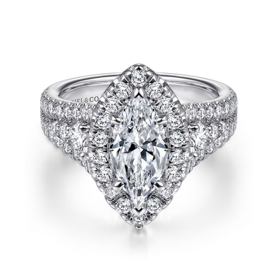 Gabriel - 14K White Gold Marquise Halo Diamond Engagement Ring