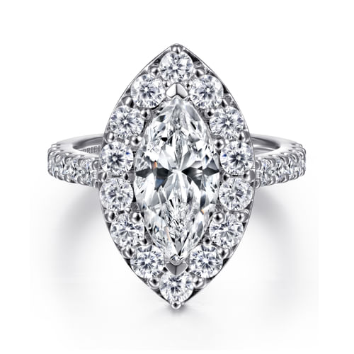 14K White Gold Marquise Halo Diamond Engagement Ring