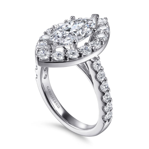 14K White Gold Marquise Halo Diamond Engagement Ring