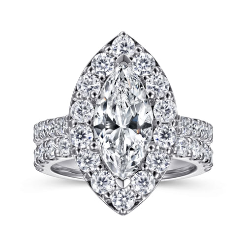 14K White Gold Marquise Halo Diamond Engagement Ring