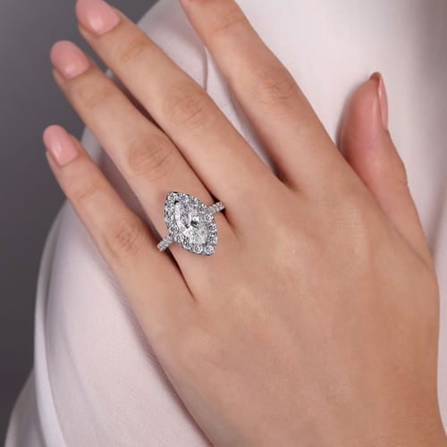 14K White Gold Marquise Halo Diamond Engagement Ring
