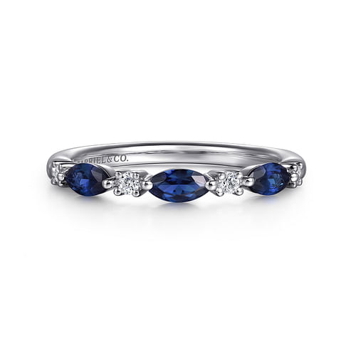 14K White Gold Marquise Sapphire and Diamond Anniversary Band