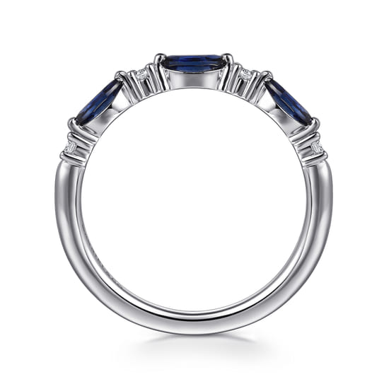 14K White Gold Marquise Sapphire and Diamond Anniversary Band angle 2
