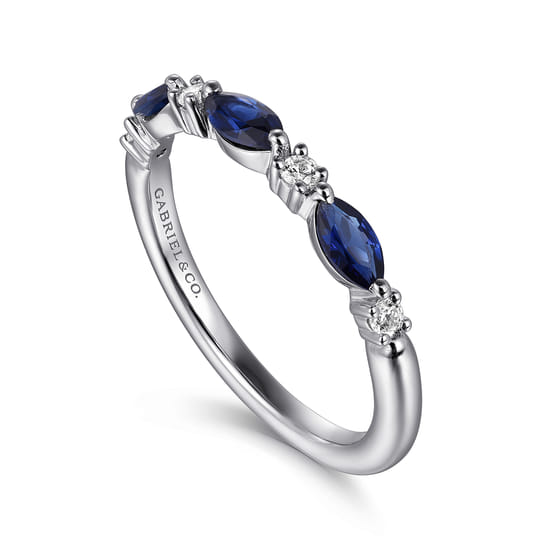 14K White Gold Marquise Sapphire and Diamond Anniversary Band angle 3