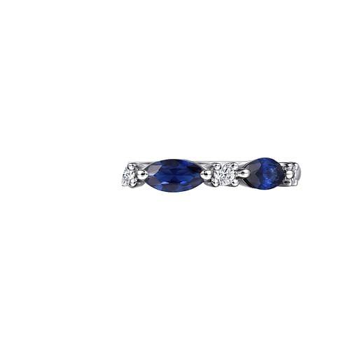 14K White Gold Marquise Sapphire and Diamond Anniversary Band