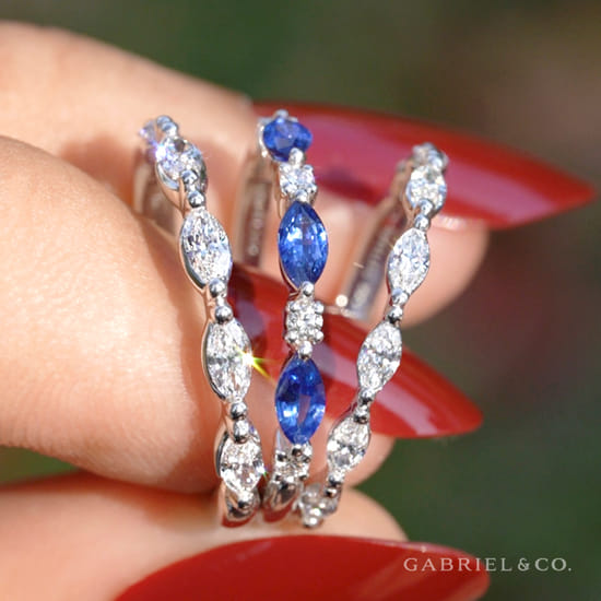 14K White Gold Marquise Sapphire and Diamond Anniversary Band angle 6