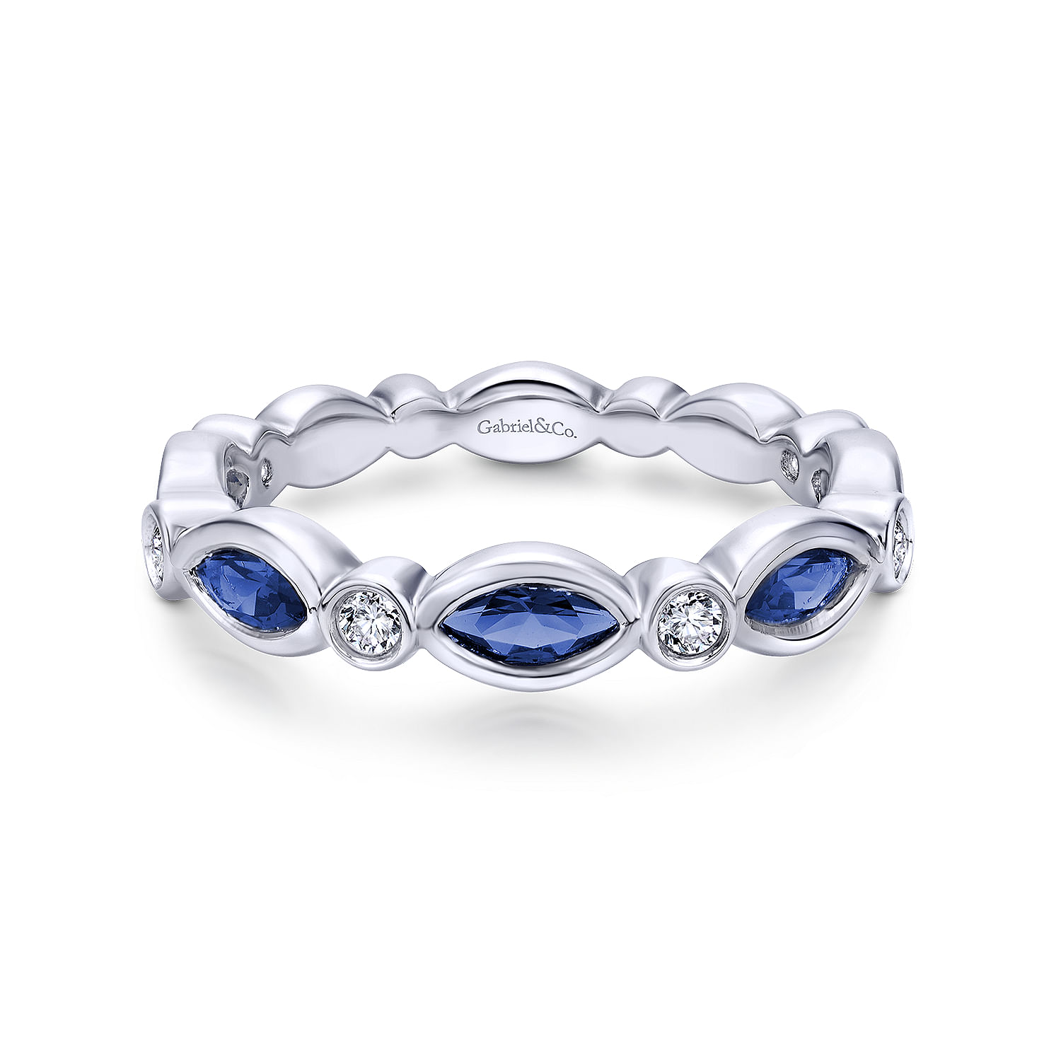 Gabriel - 14K White Gold Marquise Sapphire and Round Diamond Stackable Ring