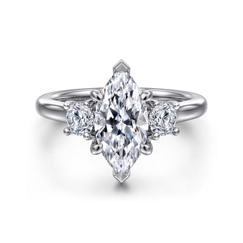 14K White Gold Marquise Shape 3 Stone Diamond Engagement Ring