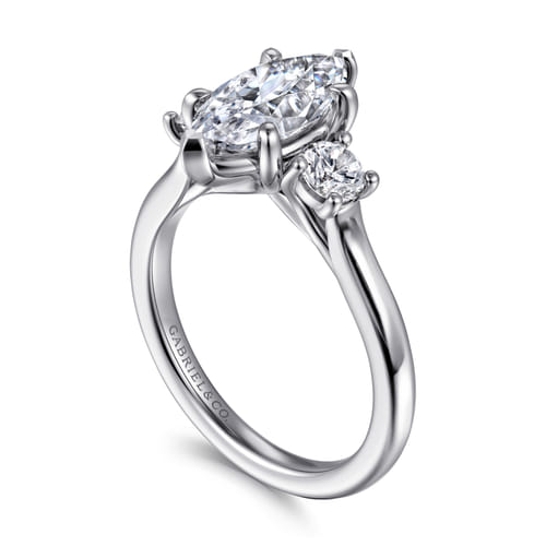 14K White Gold Marquise Shape 3 Stone Diamond Engagement Ring