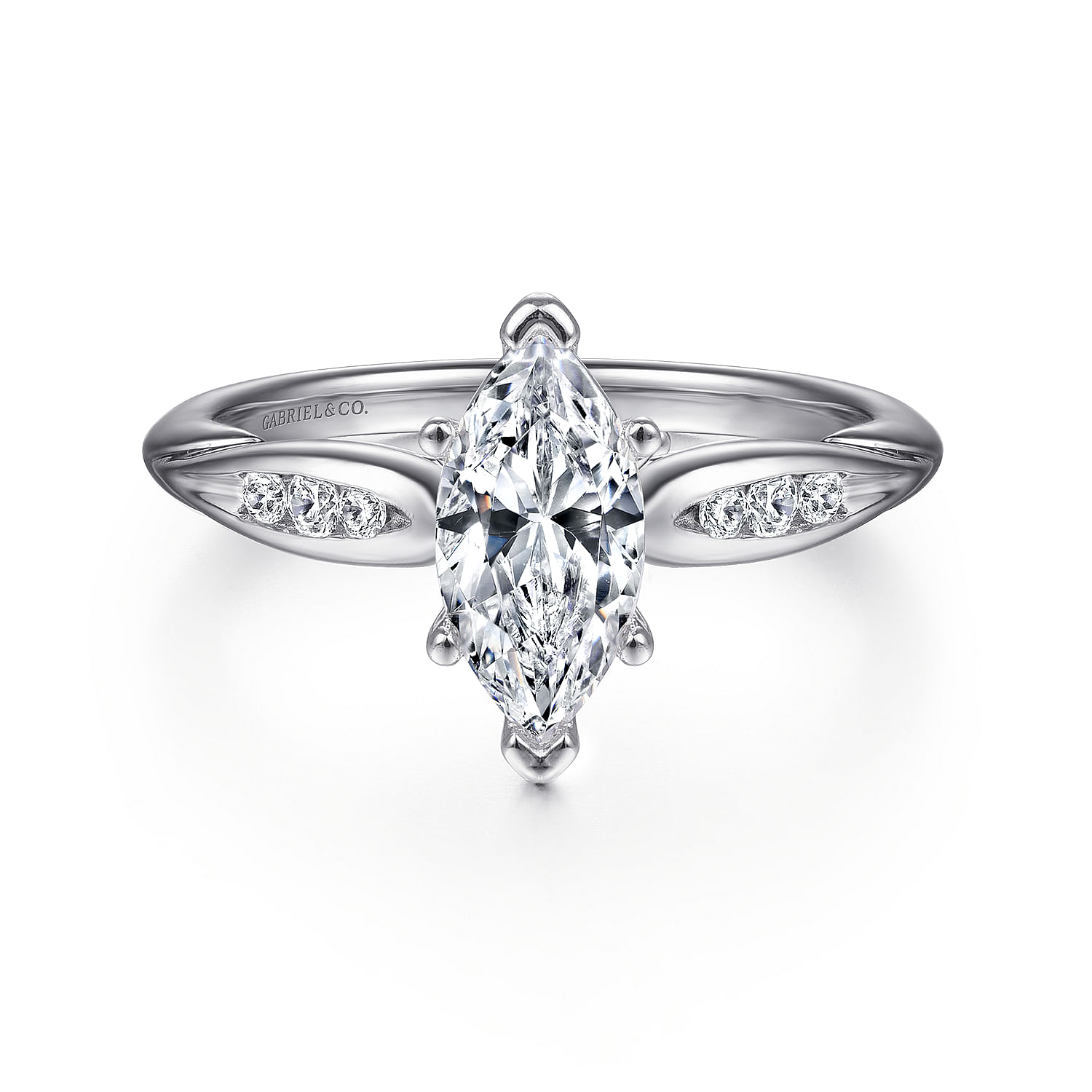 Gabriel - 14K White Gold Marquise Shape Diamond Channel Set Engagement Ring