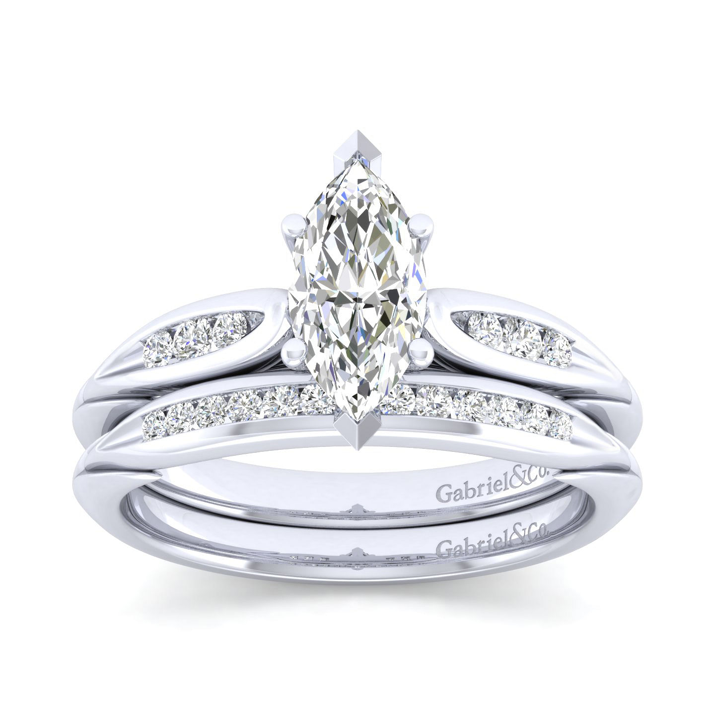 14K White Gold Marquise Shape Diamond Channel Set Engagement Ring