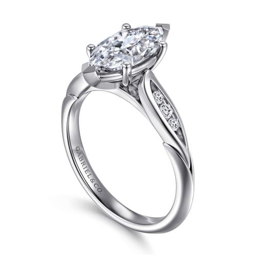 14K White Gold Marquise Shape Diamond Channel Set Engagement Ring