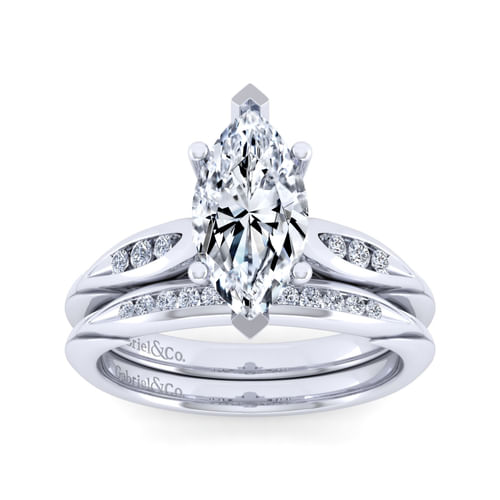 14K White Gold Marquise Shape Diamond Channel Set Engagement Ring