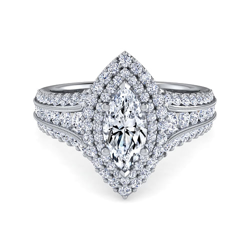 14K White Gold Marquise Shape Diamond Channel Set Engagement Ring